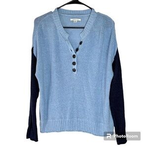 2/$25 American Eagle Blue Knit Woven Color Block Slouchy Cotton Sweater M
